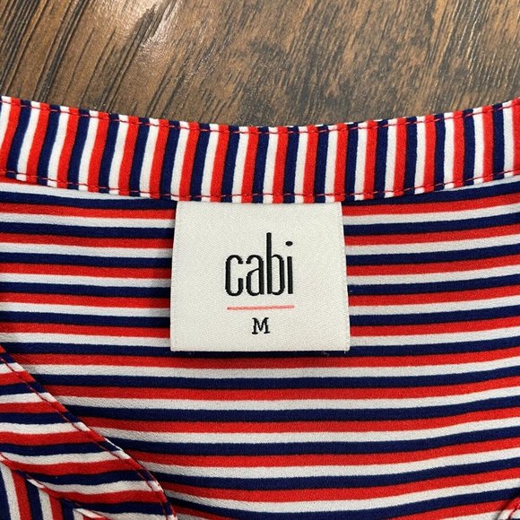 Cabi Top Medium Red Blue White Striped Franklin Popover Blouse Women's - Picture 11 of 14